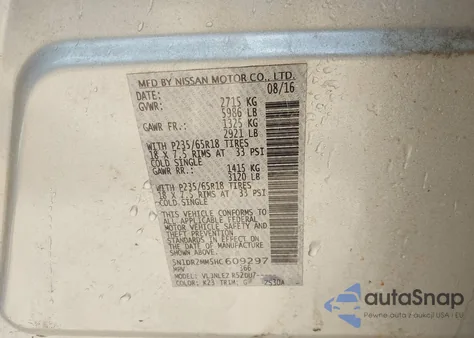 2017 Nissan Pathfinder Platinum/S/Sl/Sv from USA, damaged, VIN 5N1DR2MM5HC609297